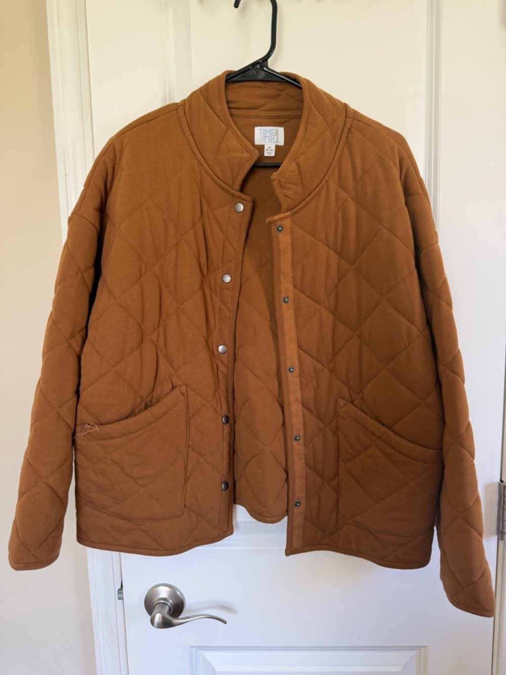 Time and Tru Quilted Snap-Front Jacket - Camel